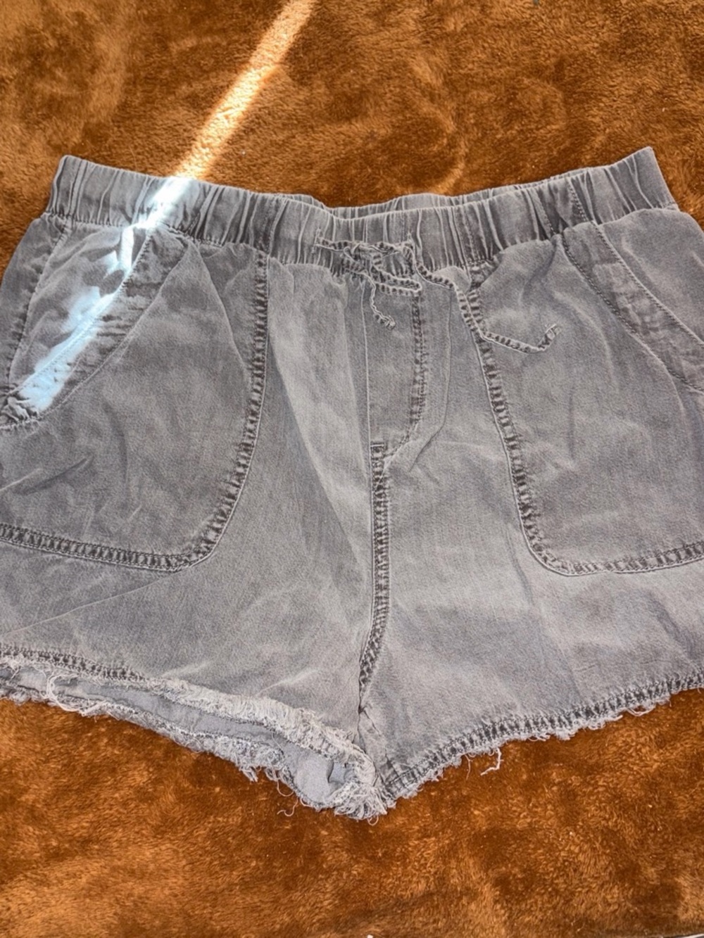 Time and Tru Light Gray High-Waist Drawstring Denim Shorts